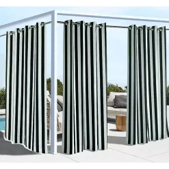 Kirklands Home Outdoor Curtains|Black Coastal Stripe Outdoor Curtain Panel, 84 in.