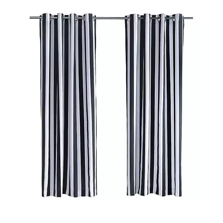 Kirklands Home Outdoor Curtains|Black Coastal Stripe Outdoor Curtain Panel, 96 in.
