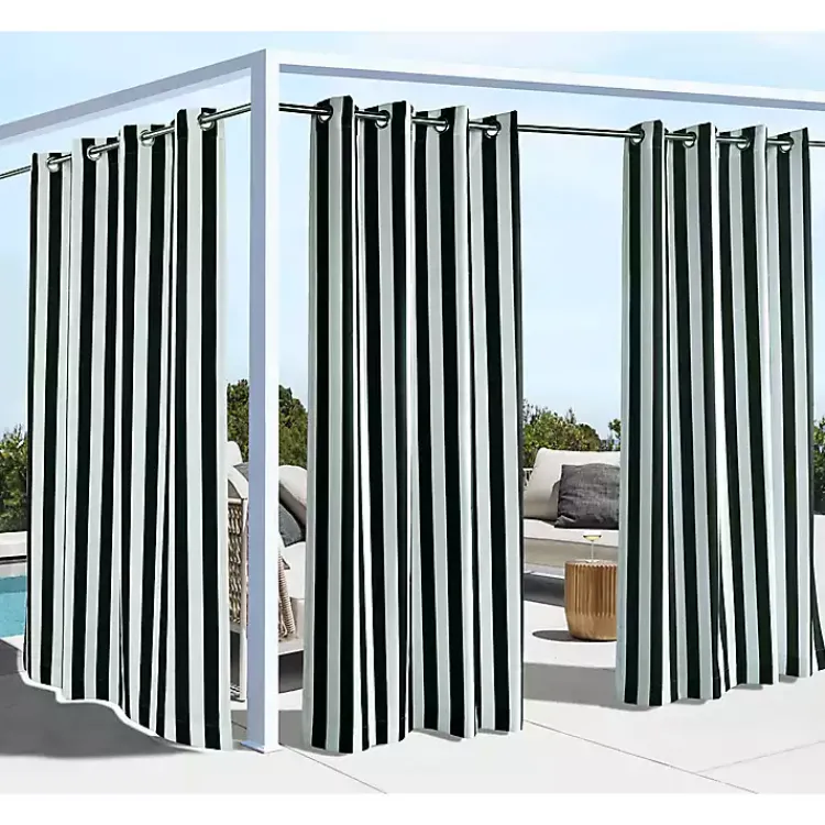 Kirklands Home Outdoor Curtains|Black Coastal Stripe Outdoor Curtain Panel, 96 in.
