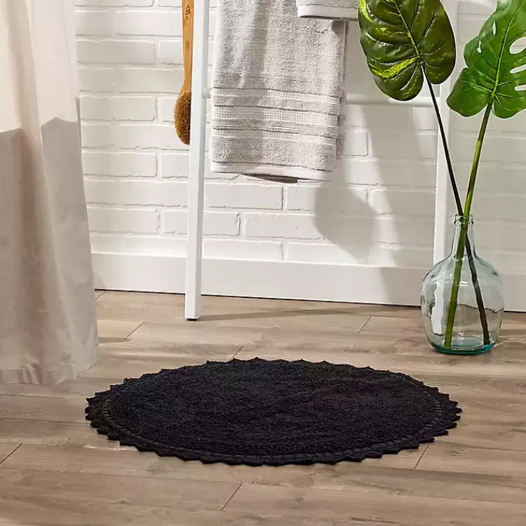 Kirklands Home Bathroom Rugs|Crochet Round Bath Mat Black