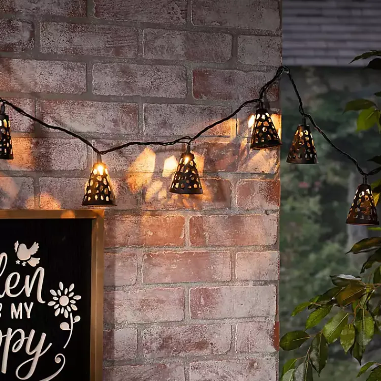 Kirklands Home Outdoor Lighting|Cutout Cone Outdoor String Lights Black