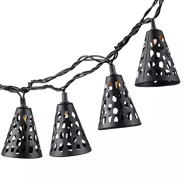 Kirklands Home Outdoor Lighting|Cutout Cone Outdoor String Lights Black