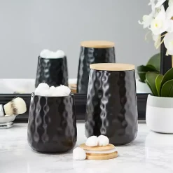 Kirklands Home Kitchen Storage|Dimpled Bamboo Canisters, Set of 2 Black
