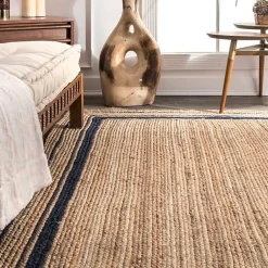 Kirklands Home Area Rugs|Black Double Border Braided Jute Area Rug, 5x8