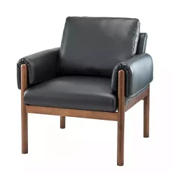 Kirklands Home Accent Chairs|Faux Leather and Wood Accent Chair Black