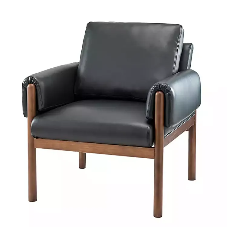 Kirklands Home Accent Chairs|Faux Leather and Wood Accent Chair Black