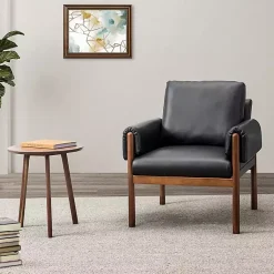 Kirklands Home Accent Chairs|Faux Leather and Wood Accent Chair Black