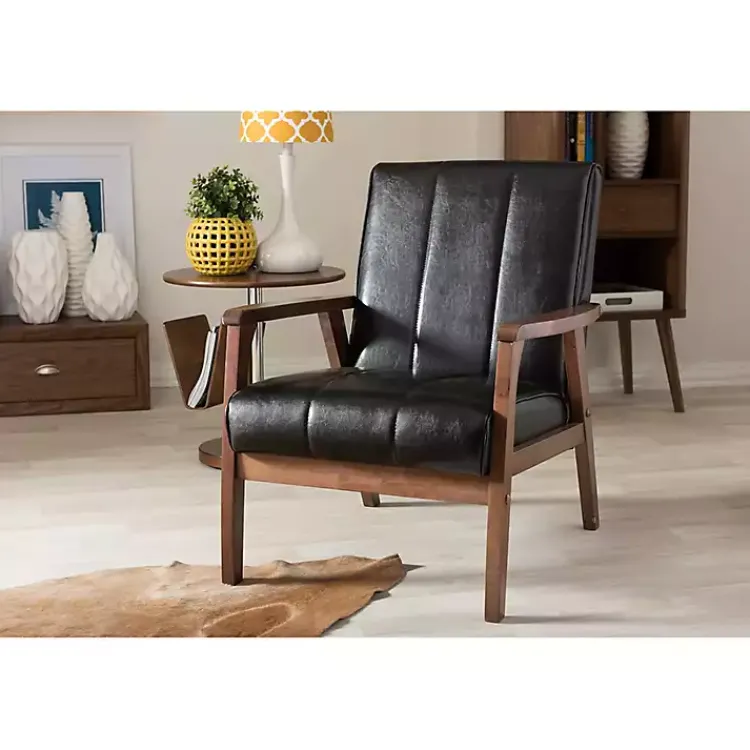 Kirklands Home Accent Chairs|Faux Leather Kegan Accent Chair Black