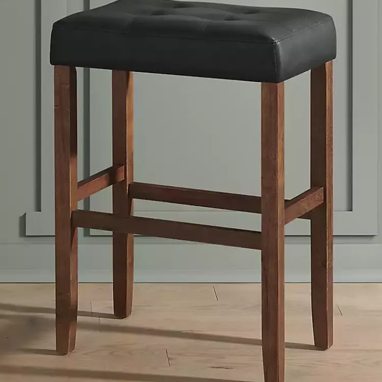 Kirklands Home Bar Stools & Counter Height Stools|Black Faux Leather Madison Walnut Stool Bar