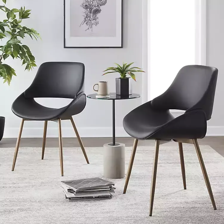 Kirklands Home Accent Chairs|Faux Leather Scooped Accent Chairs, Set of 2 Black