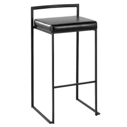Kirklands Home Bar Stools & Counter Height Stools|Faux Leather Stackable Bar Stools, Set of 2 Black
