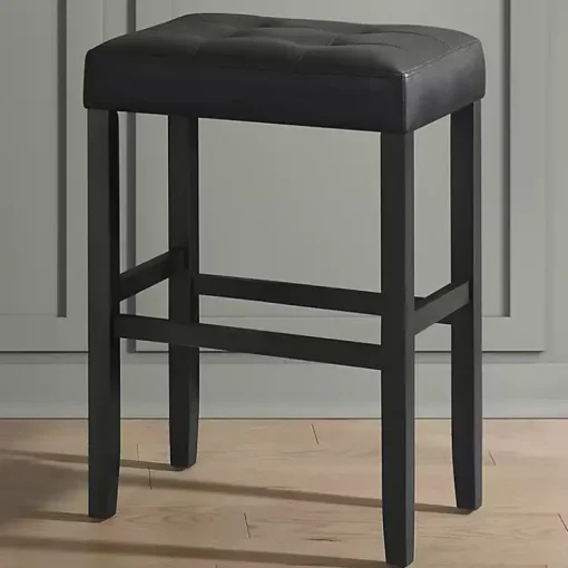 Kirklands Home Bar Stools & Counter Height Stools|Faux Leather Tufted Madison Bar Stool Black