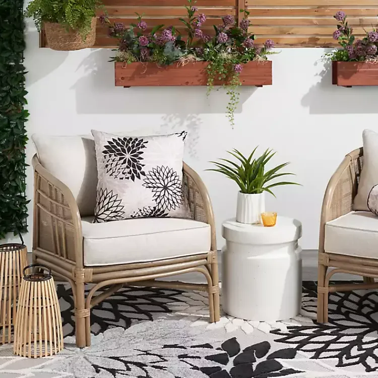 Kirklands Home Outdoor Cushions & Pillows|Floral Chevron Outdoor Throw Pillow Black