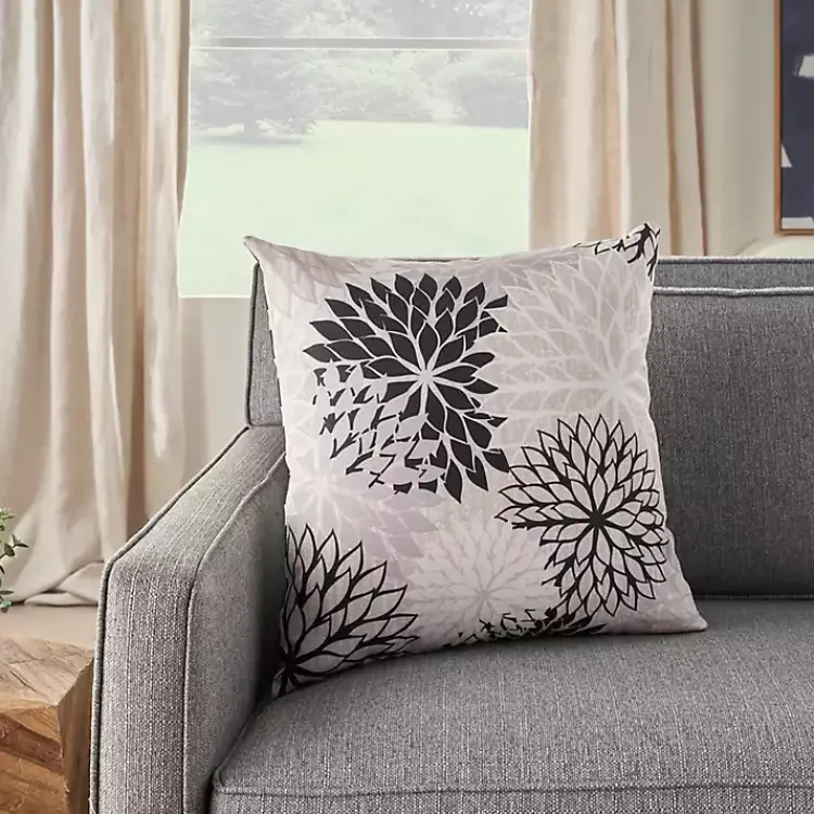 Kirklands Home Outdoor Cushions & Pillows|Floral Chevron Outdoor Throw Pillow Black