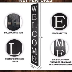 Kirklands Home Garden Decor|Foldable Welcome Porch Board Black