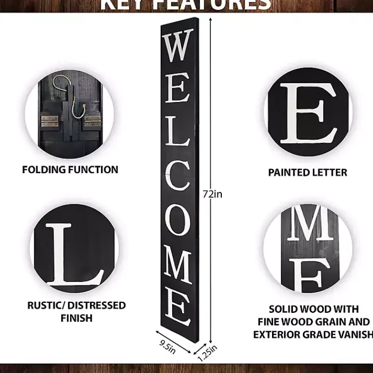 Kirklands Home Garden Decor|Foldable Welcome Porch Board Black