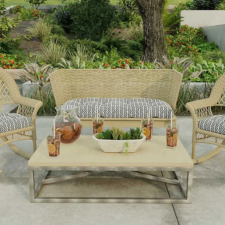 Kirklands Home Outdoor Cushions & Pillows|French Edge Outdoor Wicker Settee Cushion Black