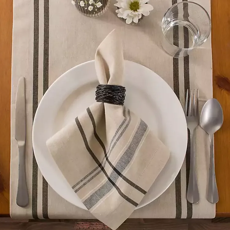 Kirklands Home Table Linens|French Stripe Napkins, Set of 6 Black