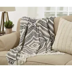 Clearance Black Geometric Diamond Throw Blankets & Throws