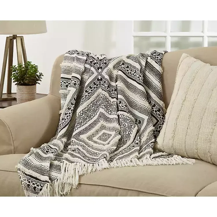 Clearance Black Geometric Diamond Throw Blankets & Throws
