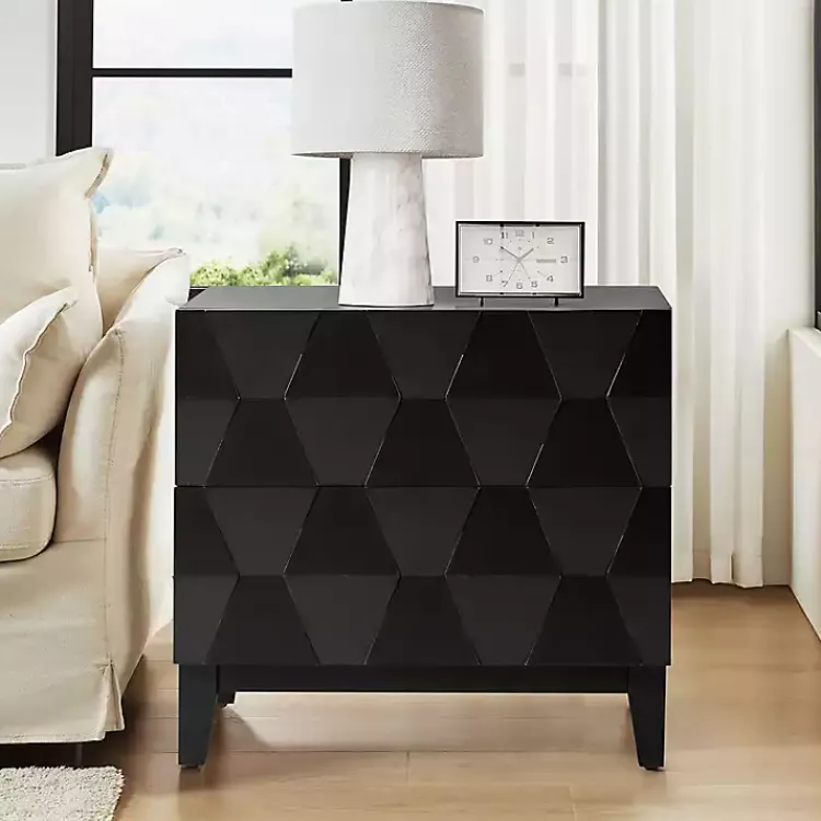 Kirklands Home Nightstands|Geometric 2-Drawer Charging Nightstand Black