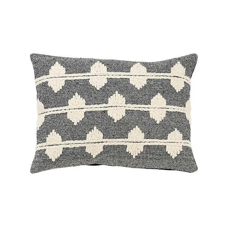 Discount Black Heathered Embroidered Diamond Throw Pillow Pillows