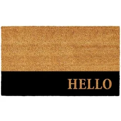 Kirklands Home Doormats|Black Hello Bold Stripe Coir Doormat, 24 in.