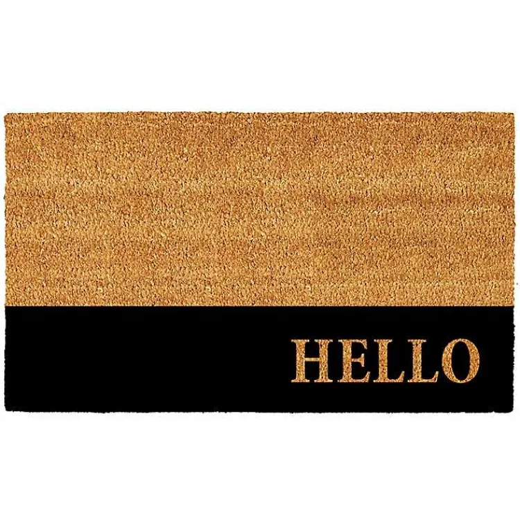 Kirklands Home Doormats|Black Hello Bold Stripe Coir Doormat, 24 in.