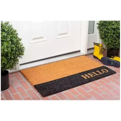 Kirklands Home Doormats|Black Hello Bold Stripe Coir Doormat, 24 in.