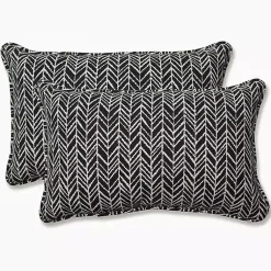 Kirklands Home Outdoor Cushions & Pillows|Herringbone Outdoor Lumbar Pillows, Set of 2 Black