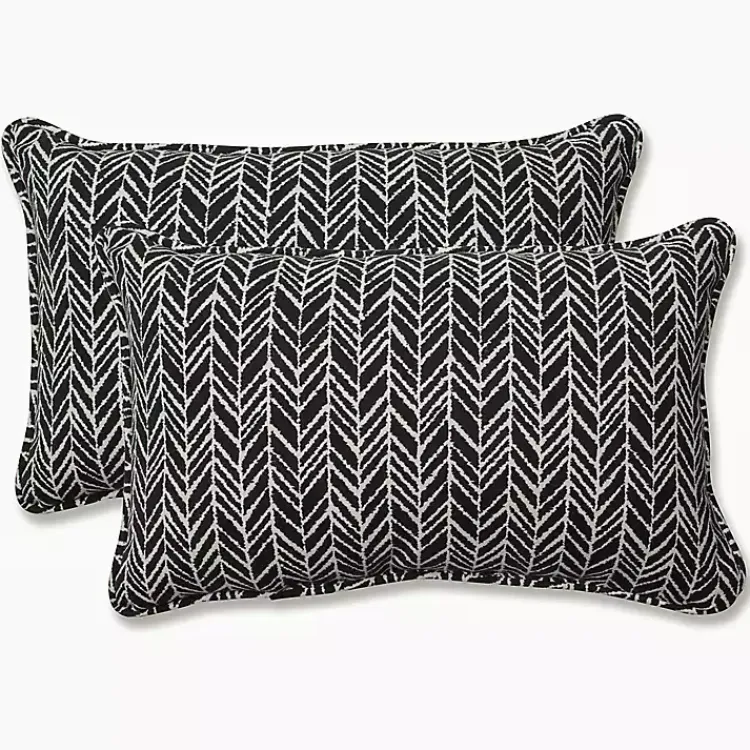 Kirklands Home Outdoor Cushions & Pillows|Herringbone Outdoor Lumbar Pillows, Set of 2 Black