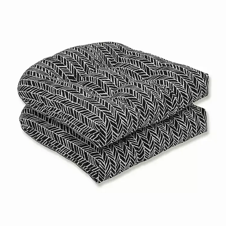 Kirklands Home Outdoor Cushions & Pillows|Herringbone Outdoor Seat Cushions, Set of 2 Black