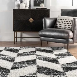 Kirklands Home Area Rugs|Black Herringbone Shag Area Rug, 9x12