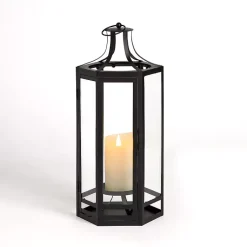 Hot Hexagon Iron and Glass Lantern, 19 in. Lanterns