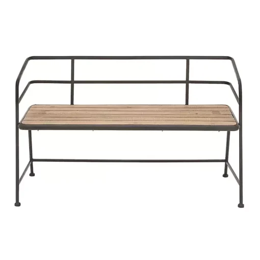 Kirklands Home Benches & Ottomans|Black Iron and Wooden Seat Industrial Bench