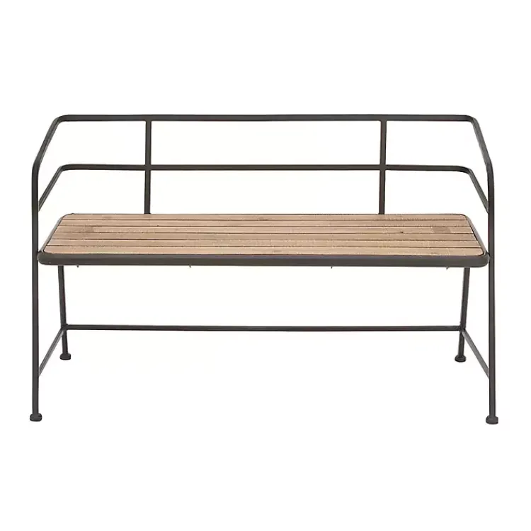 Kirklands Home Benches & Ottomans|Black Iron and Wooden Seat Industrial Bench