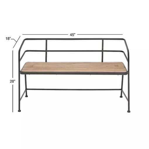 Kirklands Home Benches & Ottomans|Black Iron and Wooden Seat Industrial Bench