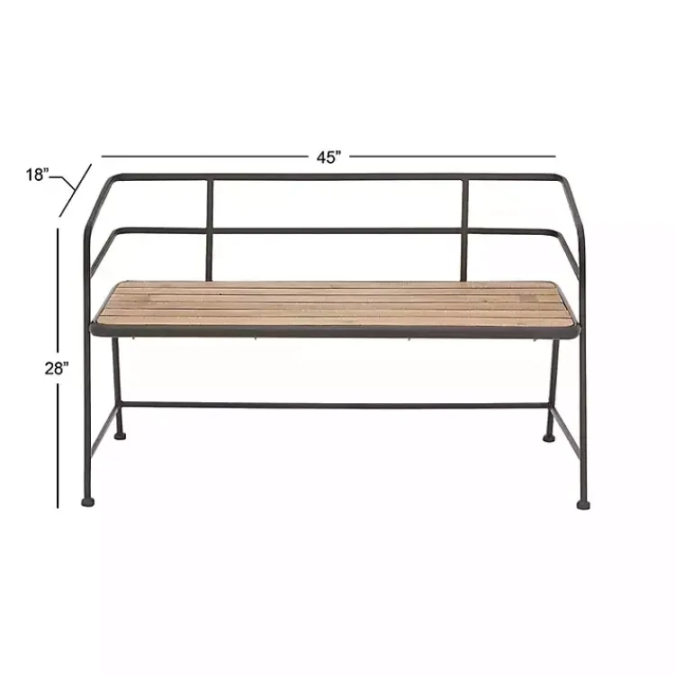 Kirklands Home Benches & Ottomans|Black Iron and Wooden Seat Industrial Bench