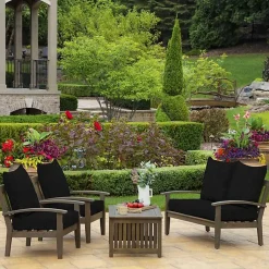 Kirklands Home Outdoor Cushions & Pillows|Leala Texture Outdoor Deep Seat Cushions Black