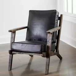 Kirklands Home Accent Chairs|Leather and Wood Accent Chair Black