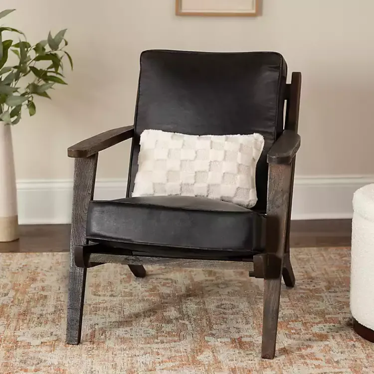 Kirklands Home Accent Chairs|Leather and Wood Accent Chair Black
