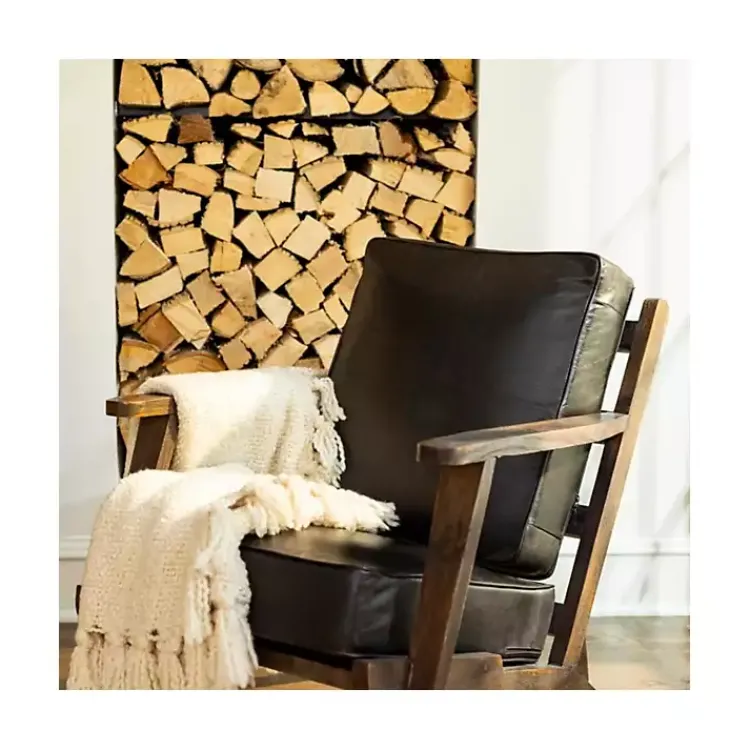 Kirklands Home Accent Chairs|Leather and Wood Accent Chair Black