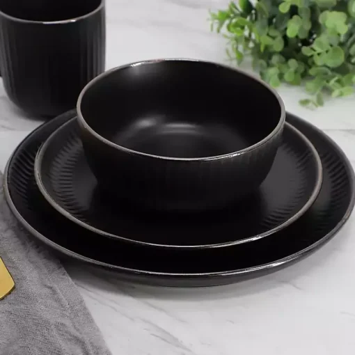 Kirklands Home Dinnerware|Leo Stoneware 16-pc. Dinnerware Set Black