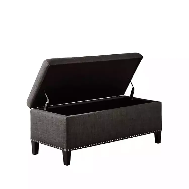 Kirklands Home Benches & Ottomans|Linen Button Tufted Storage Bench Black