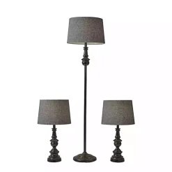 Kirklands Home Table Lamps|Black Lucas 3-pc. Table and Floor Lamp Set Gray