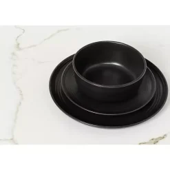 Kirklands Home Dinnerware|Matte Double Line 16-pc. Dinnerware Set Black