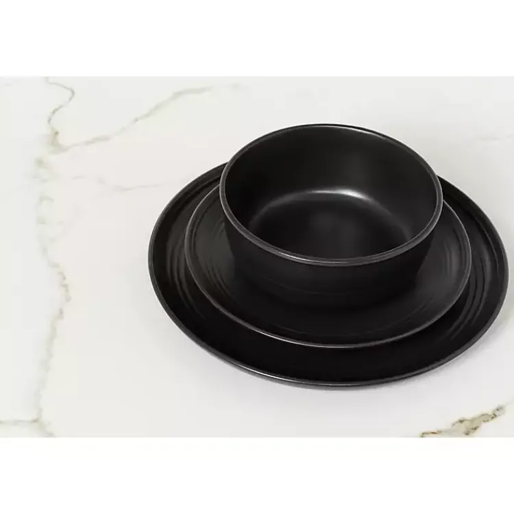 Kirklands Home Dinnerware|Matte Double Line 16-pc. Dinnerware Set Black