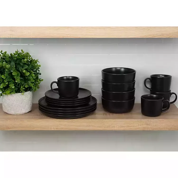 Kirklands Home Dinnerware|Matte Double Line 16-pc. Dinnerware Set Black