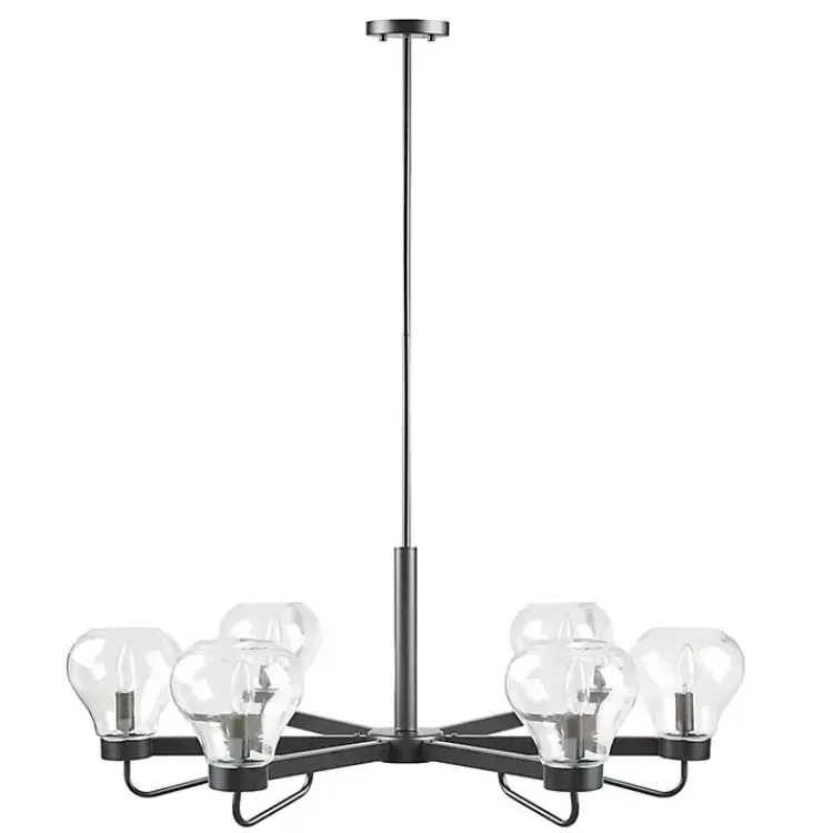 Kirklands Home Chandeliers & Pendant Lighting|Black Metal & Bowl Glass Shade 6-Light Chandelier
