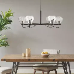 Kirklands Home Chandeliers & Pendant Lighting|Black Metal & Bowl Glass Shade 6-Light Chandelier